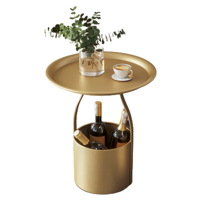 19.68" Tall Round Tray Top Side Table Iron Pedestal End Table with Storage