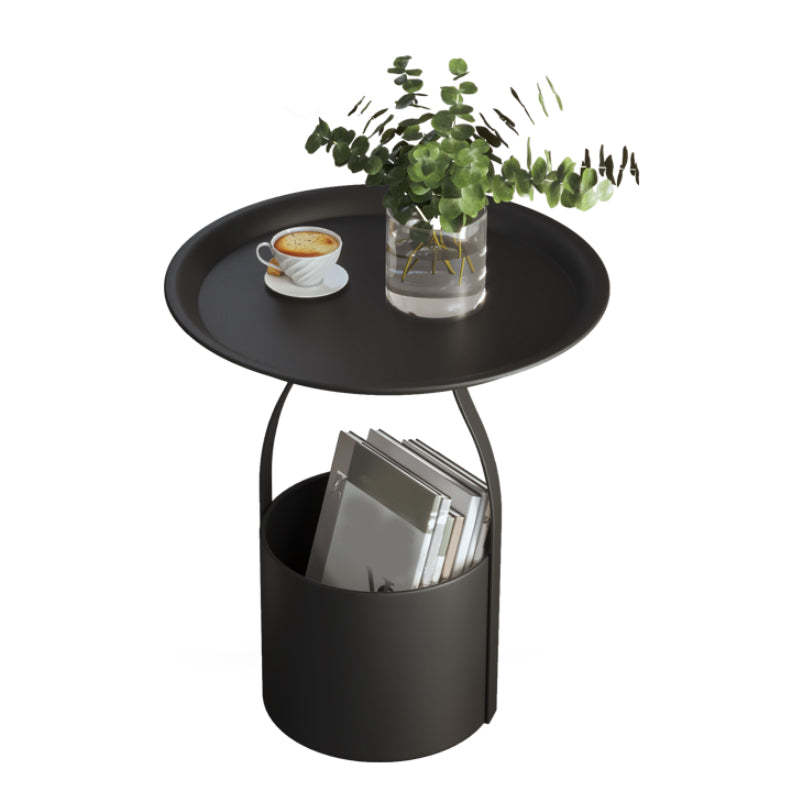 19.68" Tall Round Tray Top Side Table Iron Pedestal End Table with Storage