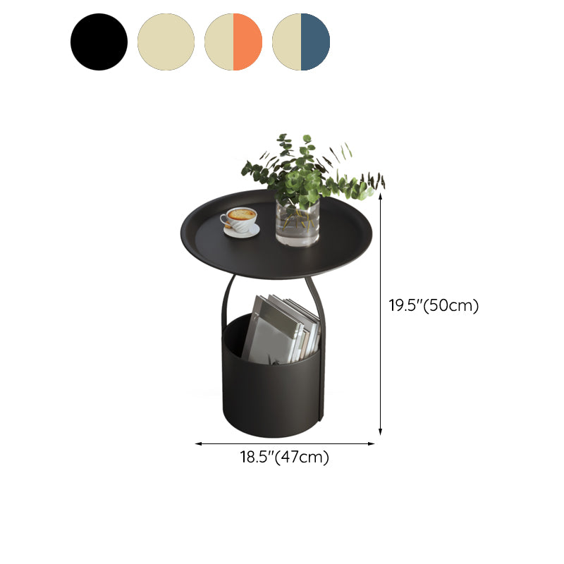 19.68" Tall Round Tray Top Side Table Iron Pedestal End Table with Storage
