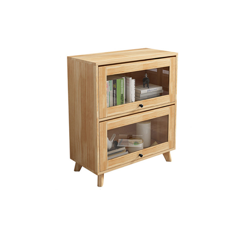 Natural Pine Wood 31.5" Wide Accent Cabinet with Glass Paned