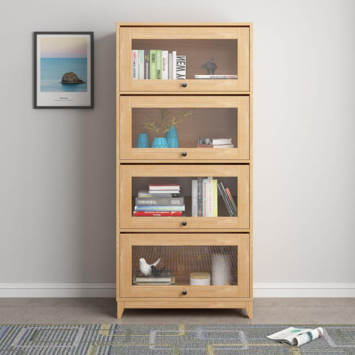 Natural Pine Wood 31.5" Wide Accent Cabinet with Glass Paned
