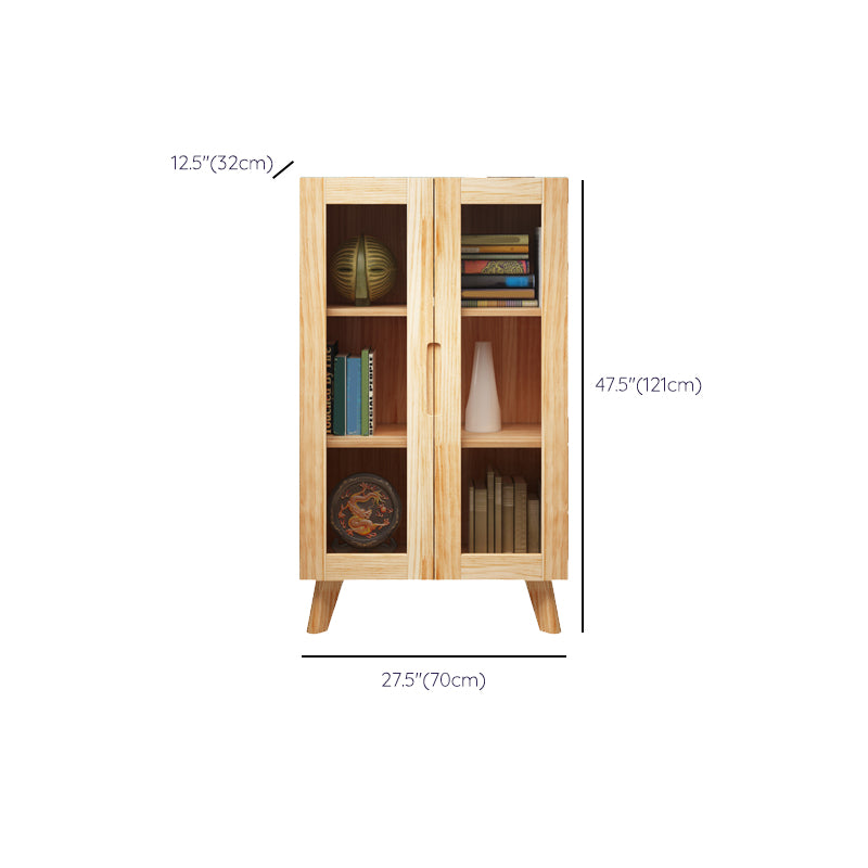 Pine Wood Glass Paned Accent Cabinet 47.6" Tall Natural Storage Chest