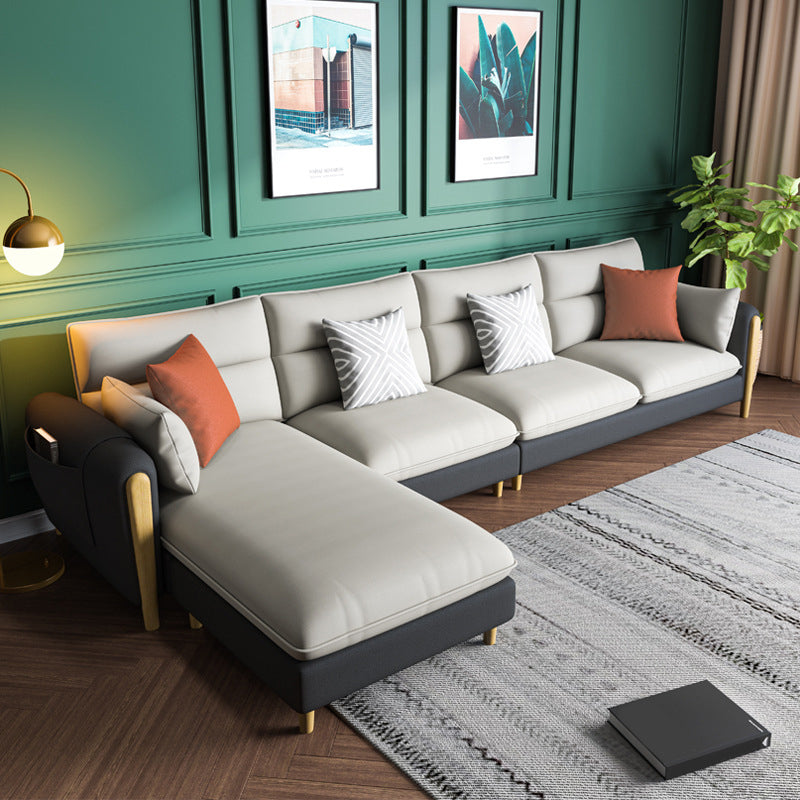 Round Arm Sectional Sofa with Storage Faux Leather Sectional Ottoman Included