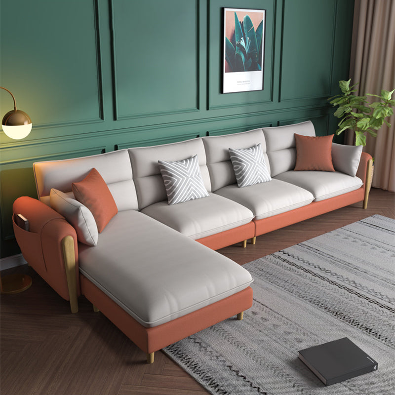 Round Arm Sectional Sofa with Storage Faux Leather Sectional Ottoman Included