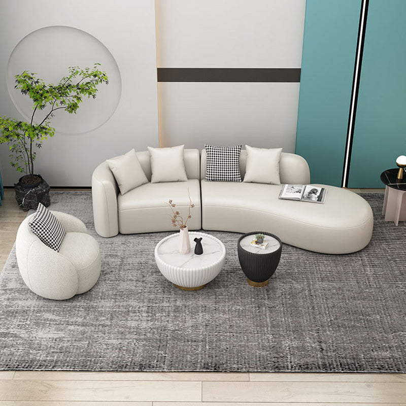 White Curved Seating Tight Back Tuxedo Arm Sofa for Living Room