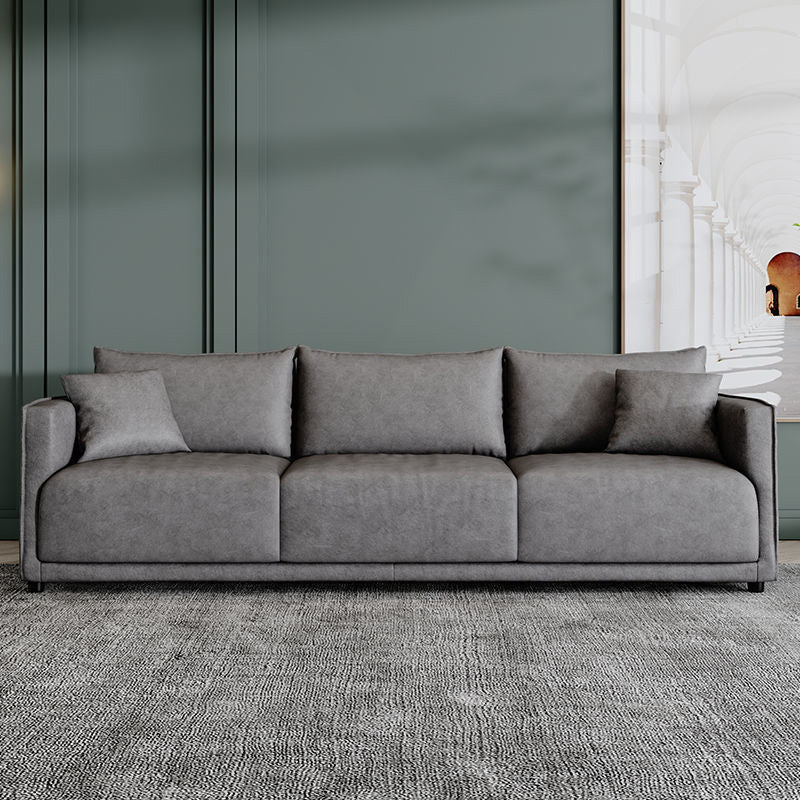Contemporary Faux Leather Sofa with 3 Pillows Back for 3 People