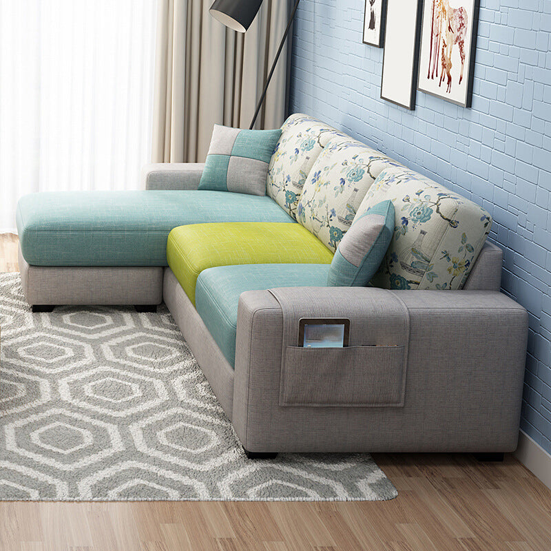 Scandinavian Fabric Sectional Sofa Square Arm Sectional with Storage