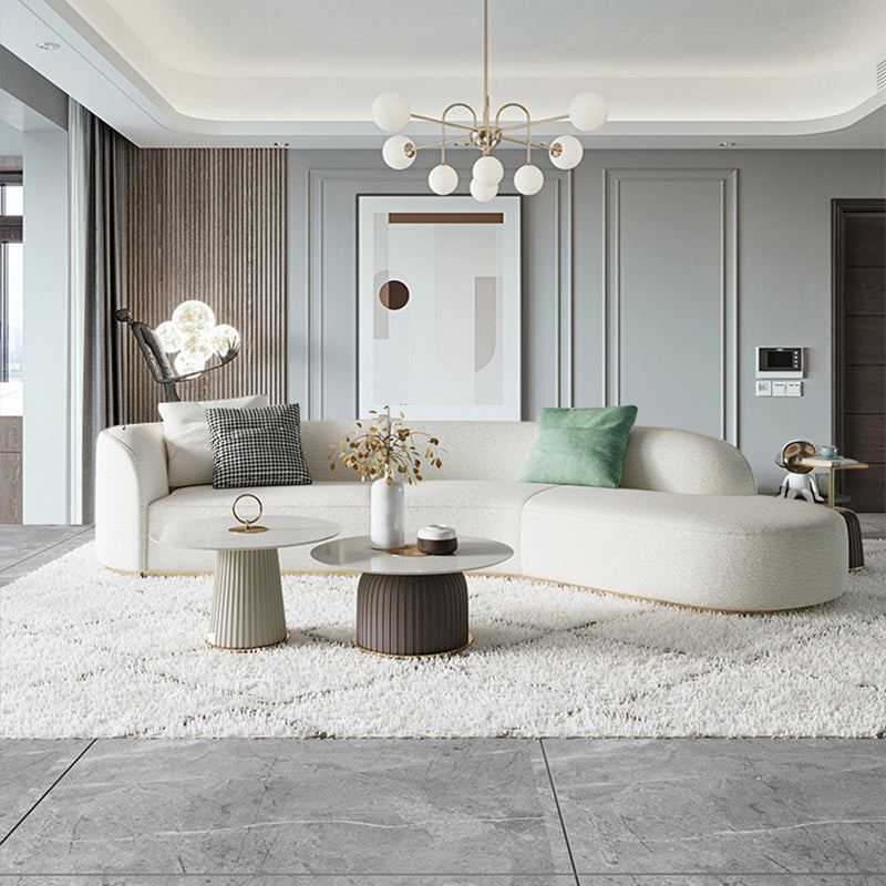 Scandinavian Curved Sectional Sofa Sloped Arm Sofa & Chaise with 3 Pillows