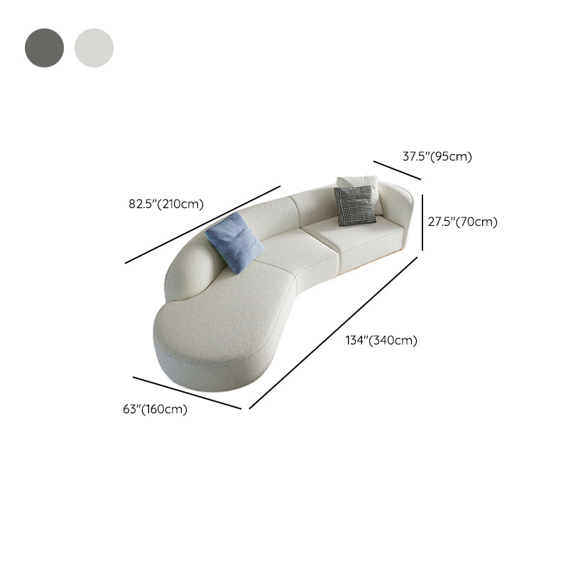 Scandinavian Curved Sectional Sofa Sloped Arm Sofa & Chaise with 3 Pillows