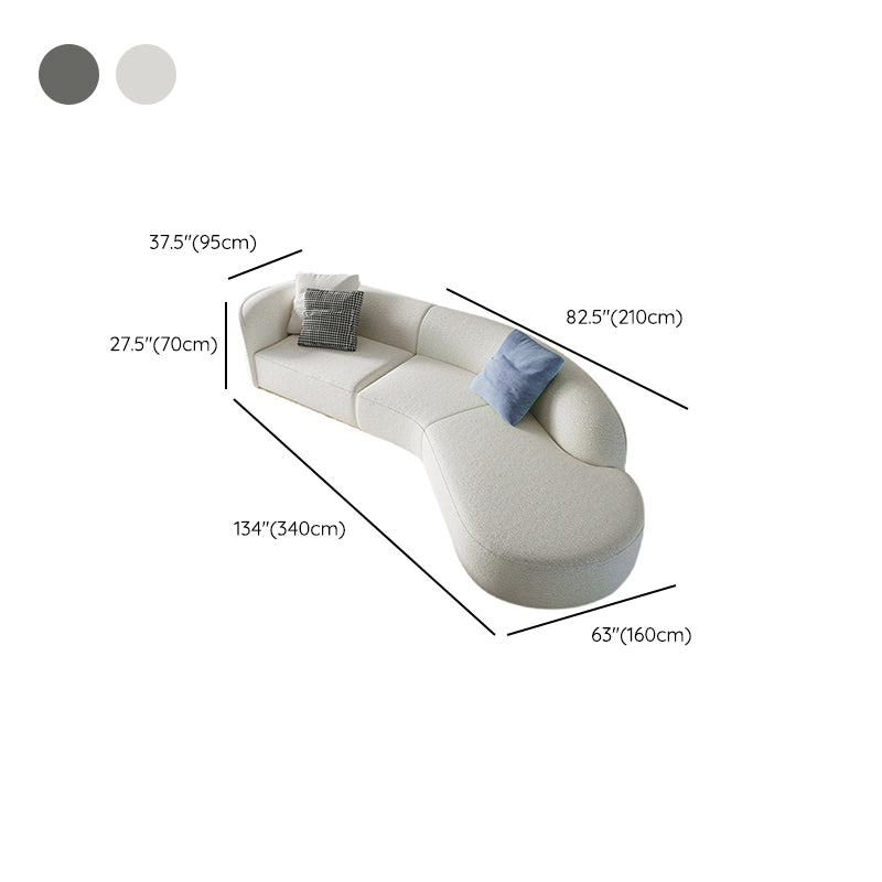 Scandinavian Curved Sectional Sofa Sloped Arm Sofa & Chaise with 3 Pillows