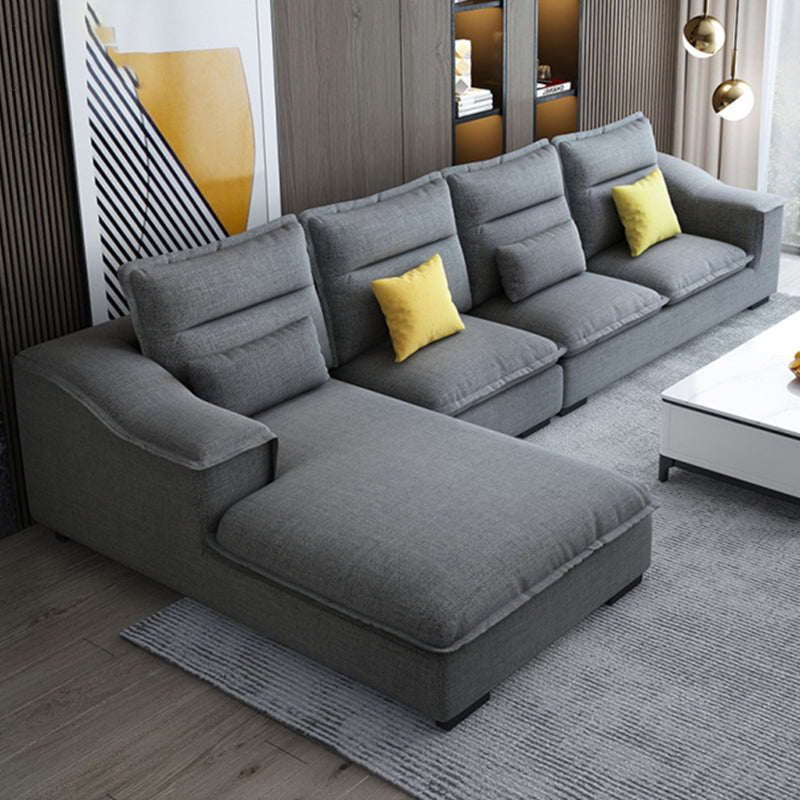 Modern Pillow Back Sectional Sofa Linen Sloped Arm Sectional