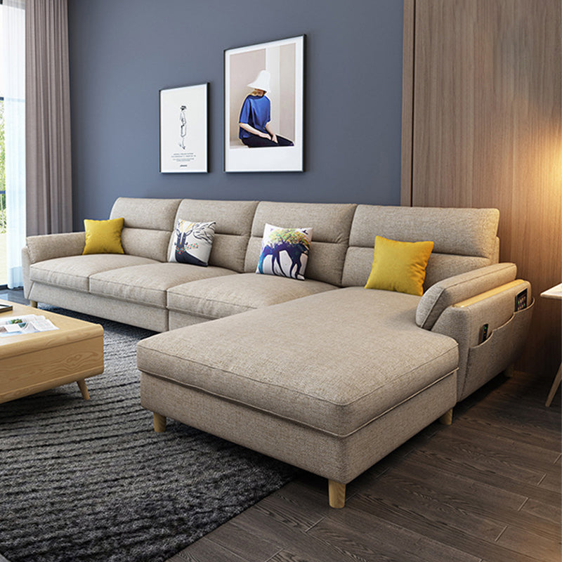 Flared Arm Linen Sectional Sofa Scandinavian Sectional with Wood Legs
