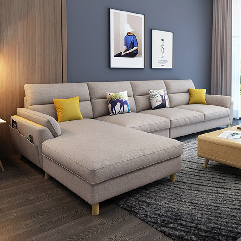 Flared Arm Linen Sectional Sofa Scandinavian Sectional with Wood Legs