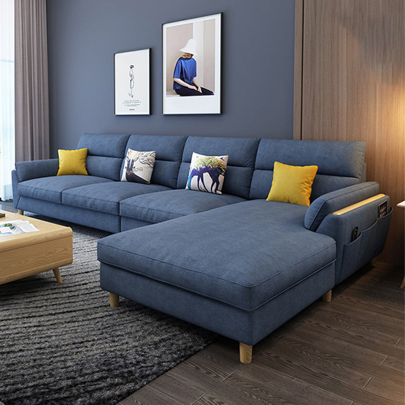 Flared Arm Linen Sectional Sofa Scandinavian Sectional with Wood Legs