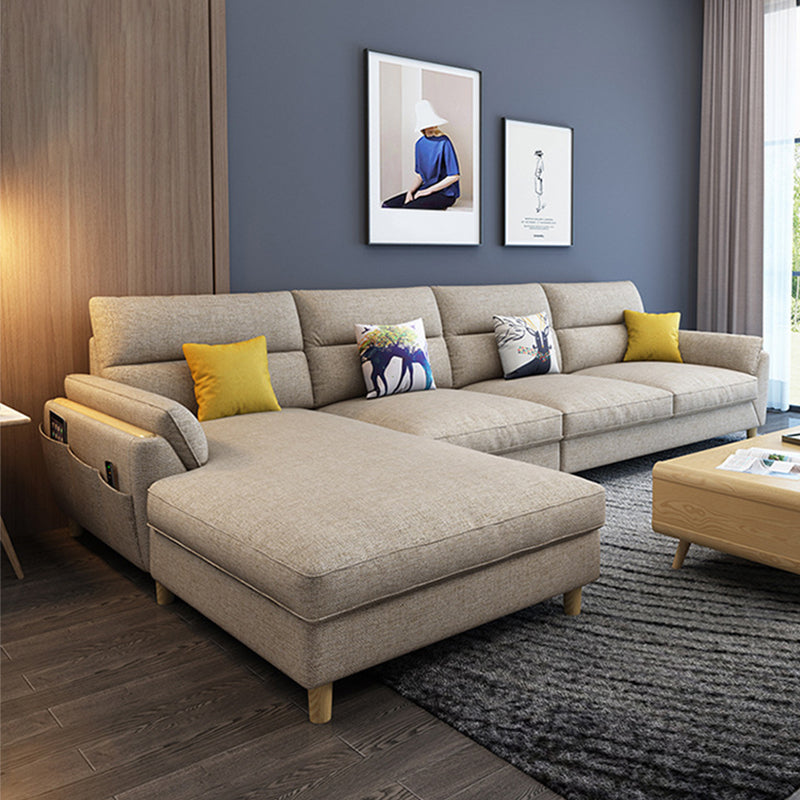 Flared Arm Linen Sectional Sofa Scandinavian Sectional with Wood Legs
