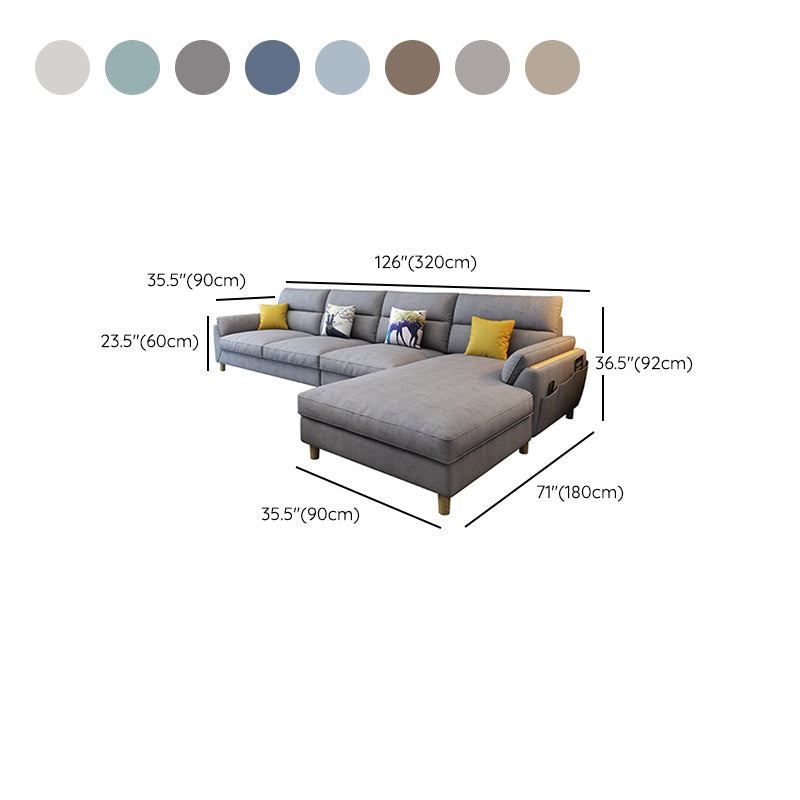 Flared Arm Linen Sectional Sofa Scandinavian Sectional with Wood Legs