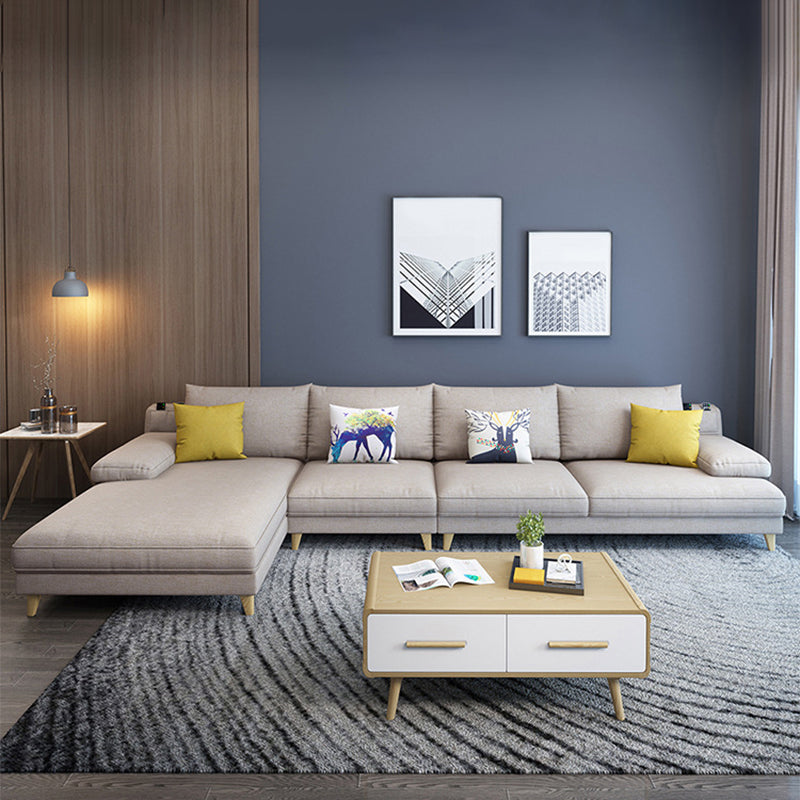 4-seater L-shape Sectional Fabric Pillow Top Arm Sectional with Pillows