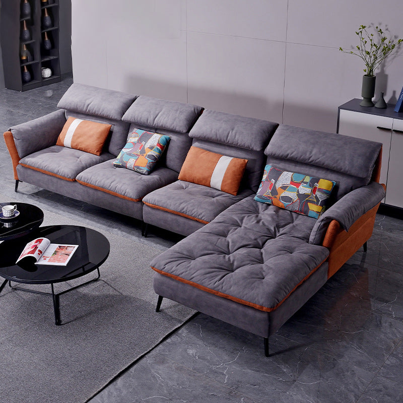 Faux Leather Sectional Sofa with Chaise Flared Arm 4-seater Sofa