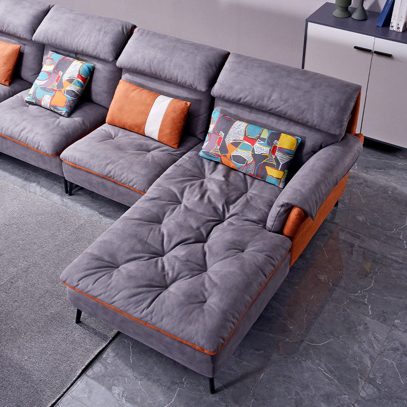 Faux Leather Sectional Sofa with Chaise Flared Arm 4-seater Sofa