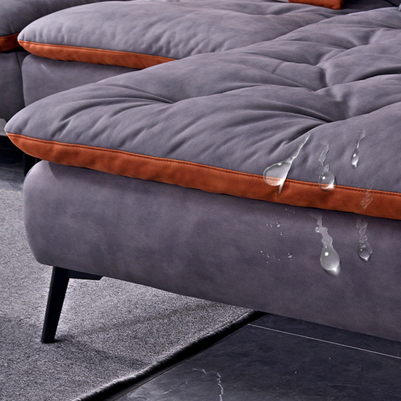 Faux Leather Sectional Sofa with Chaise Flared Arm 4-seater Sofa