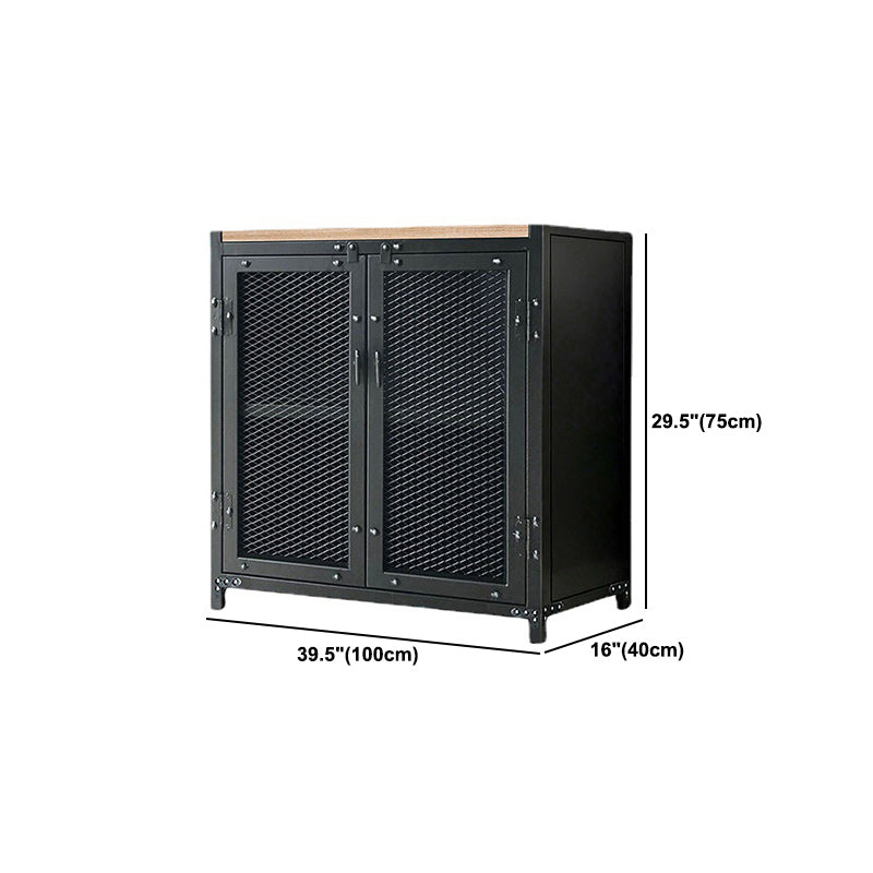 29.5" Tall Metal Accent Cabinet Industrial 2 - Door Chest with Wood Top