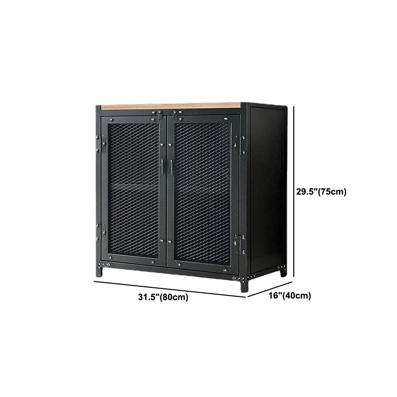 29.5" Tall Metal Accent Cabinet Industrial 2 - Door Chest with Wood Top
