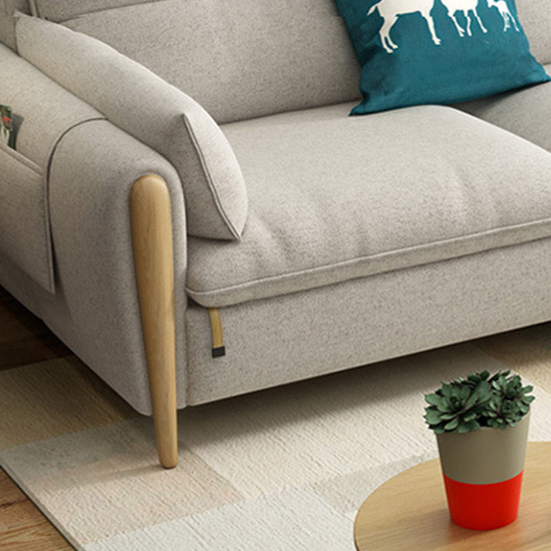 Round Arm Sectional with Wood Accents Slipcovered Fabric 3-seat Sectional