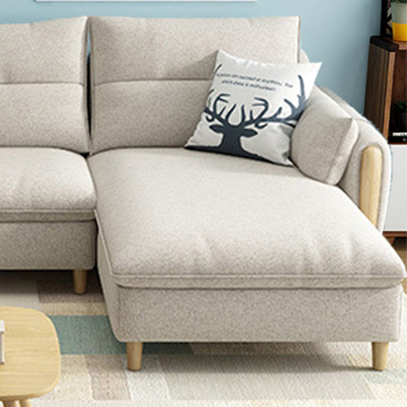 Round Arm Sectional with Wood Accents Slipcovered Fabric 3-seat Sectional