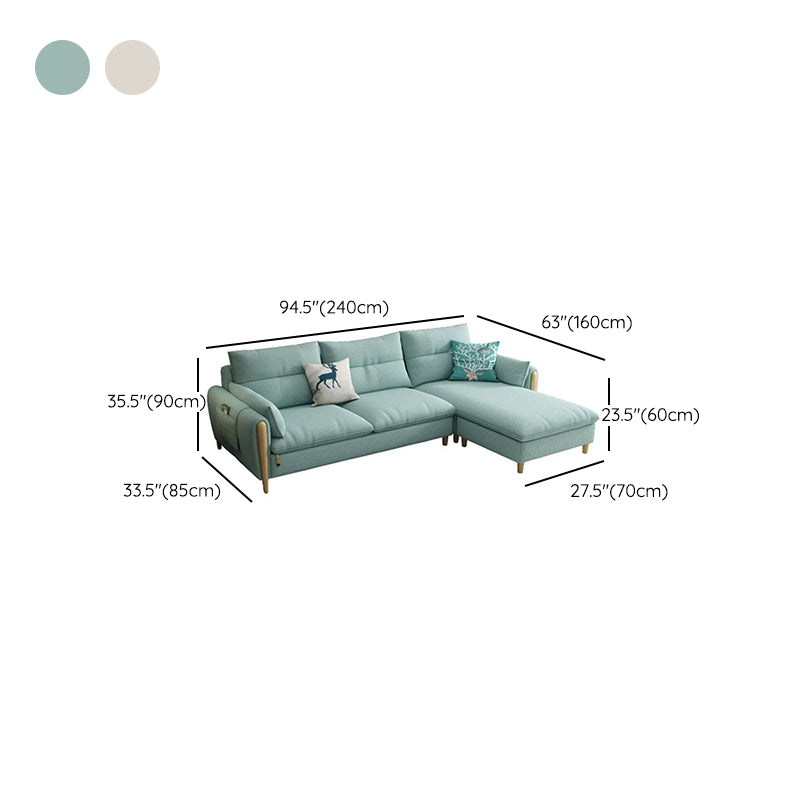 Round Arm Sectional with Wood Accents Slipcovered Fabric 3-seat Sectional