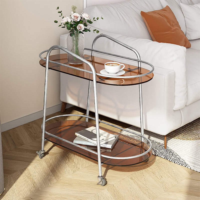 Modernistic Side Table Glass with Storage Oval Double Tier Living Room