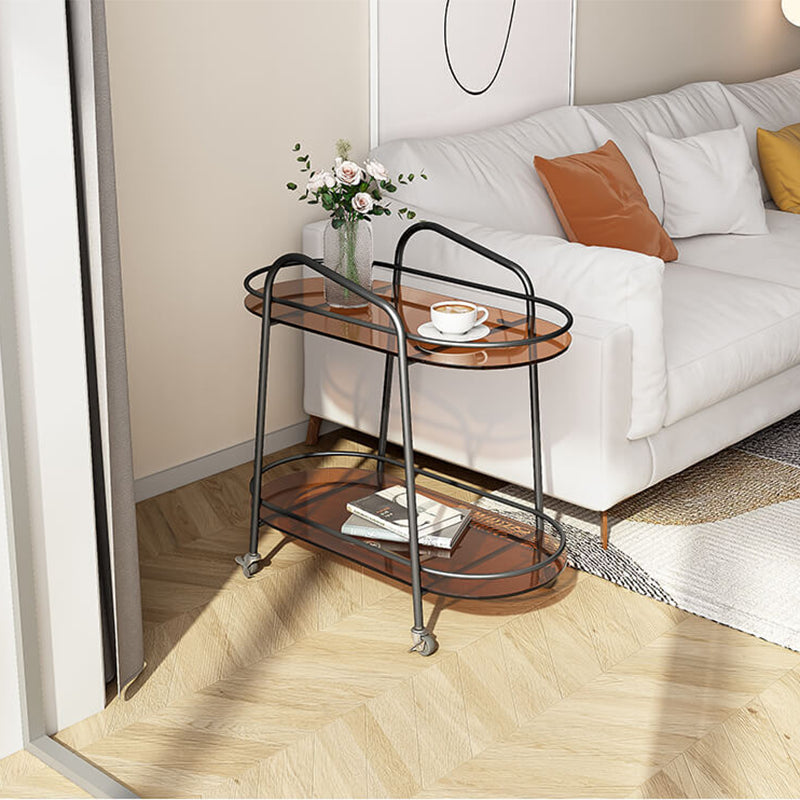 Modernistic Side Table Glass with Storage Oval Double Tier Living Room