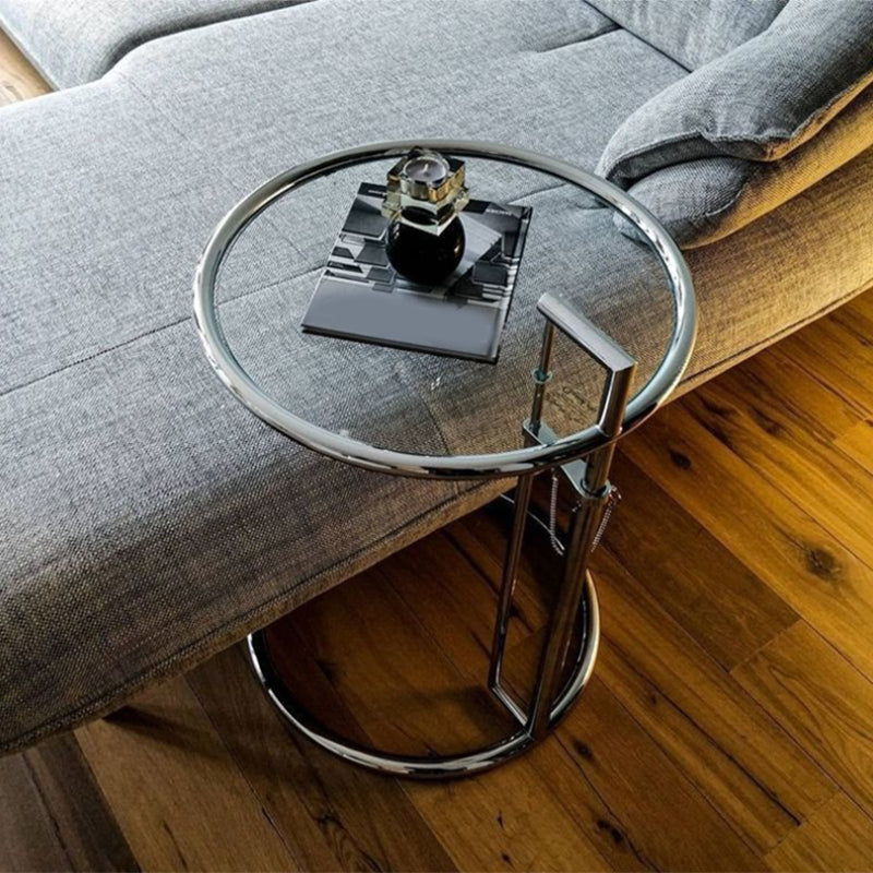 Contemporary Round End Table Glass Living Room Metal Abstract Side Table