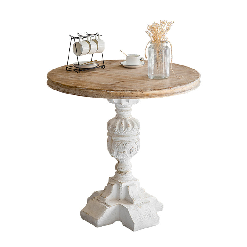 Solid Wood Pedestal Round Rustic Distressed Living Room End Table