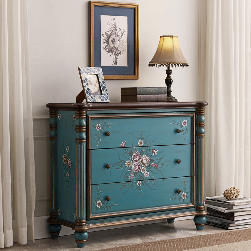Distressed Wood Accent Chest 32.8" Tall 3 Drawers Side Cabinet