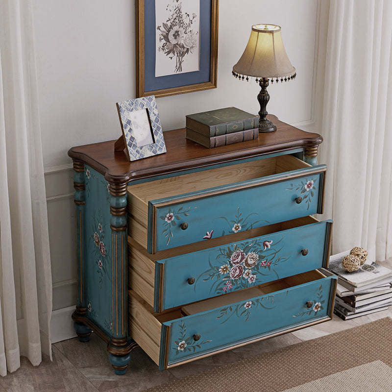 Distressed Wood Accent Chest 32.8" Tall 3 Drawers Side Cabinet