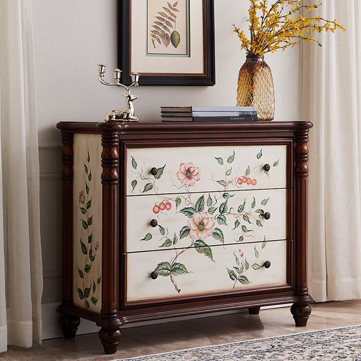 Distressed Wood Accent Chest 32.8" Tall 3 Drawers Side Cabinet