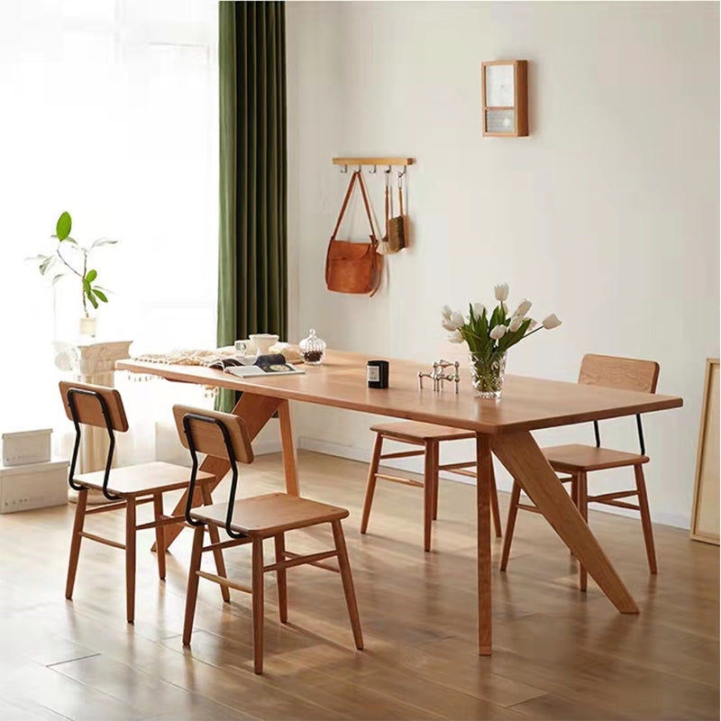Rectangle Double Base Dining Table Medieval Modern Style Wood Table for Kitchen