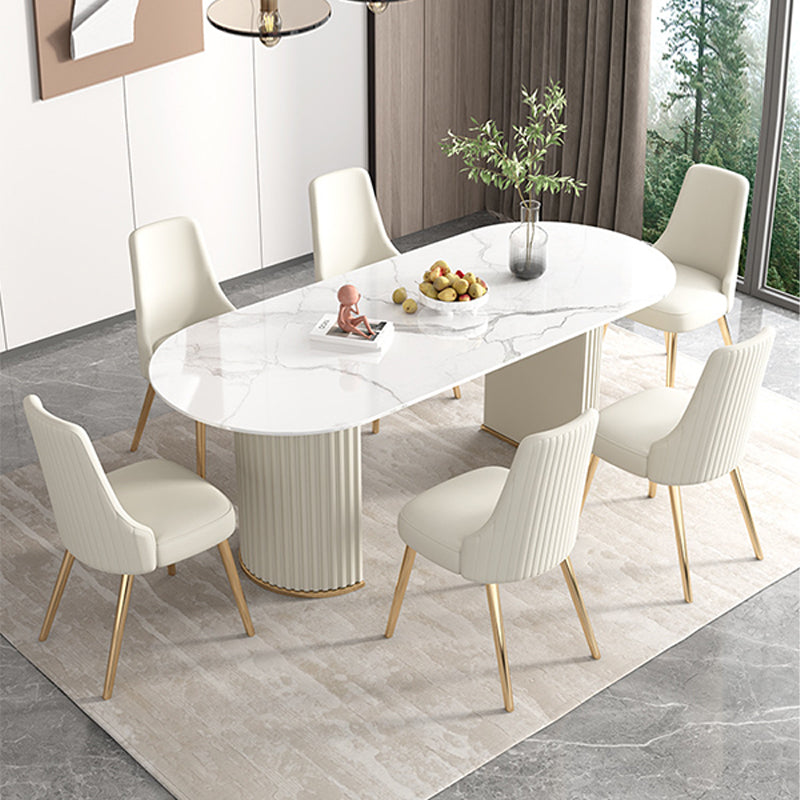 Modern Double Pedestal Dining Table Stone Table for Dining Room Kitchen