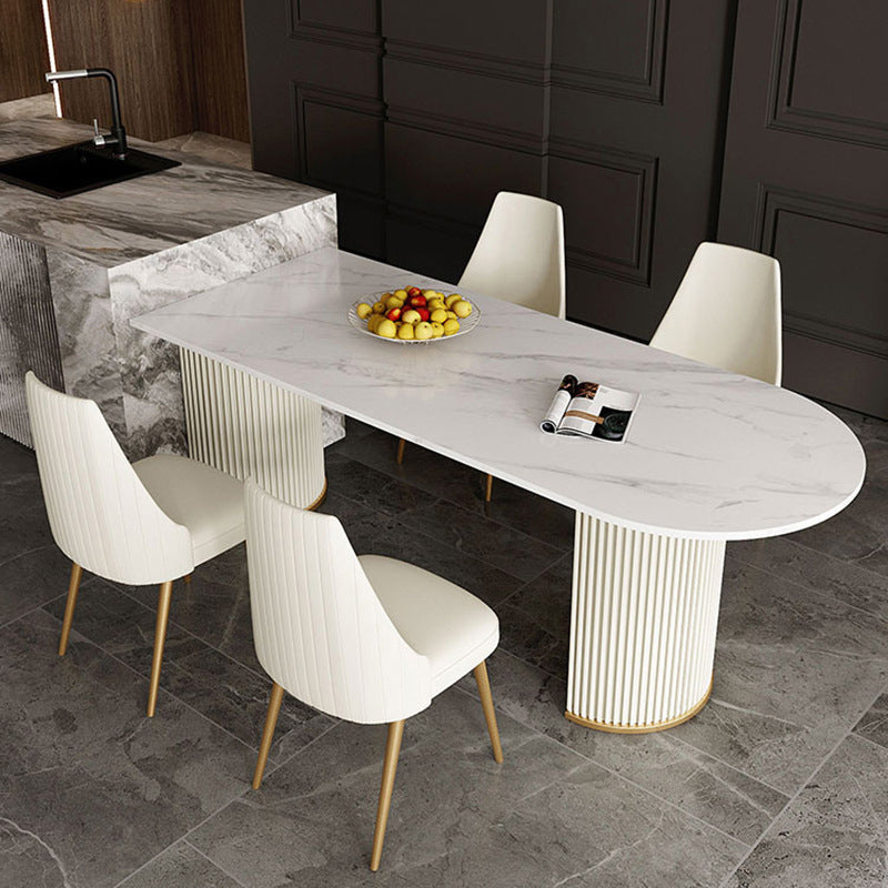 Modern Sintered Stone Dining Table Double Pedestal Table for Dining Room