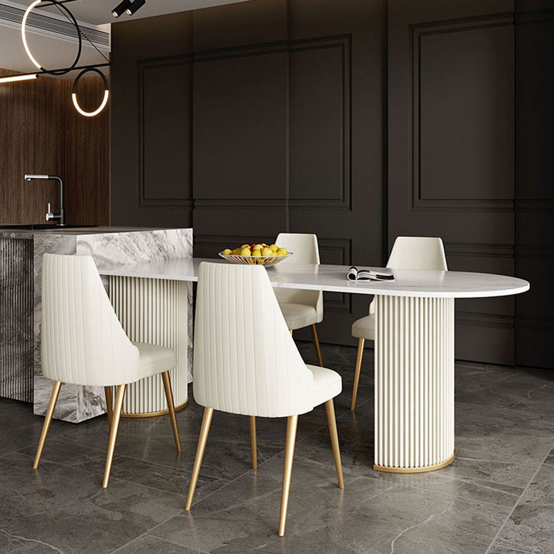 Modern Sintered Stone Dining Table Double Pedestal Table for Dining Room