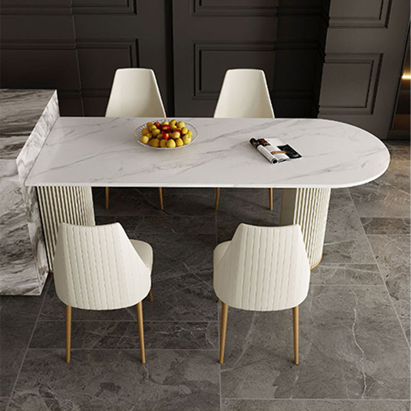 Modern Sintered Stone Dining Table Double Pedestal Table for Dining Room