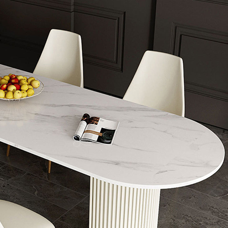 Modern Sintered Stone Dining Table Double Pedestal Table for Dining Room