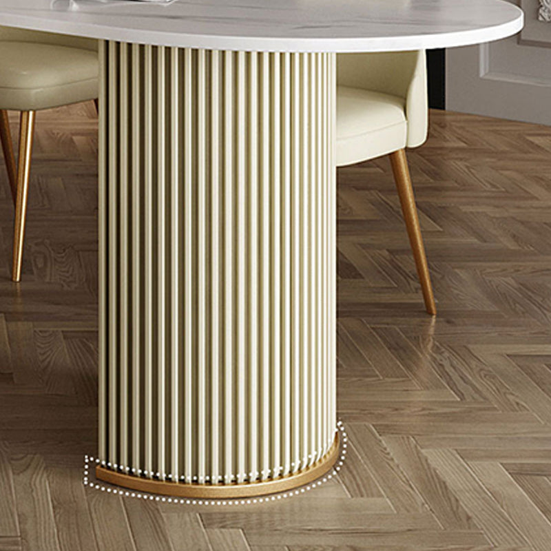 Modern Sintered Stone Dining Table Double Pedestal Table for Dining Room