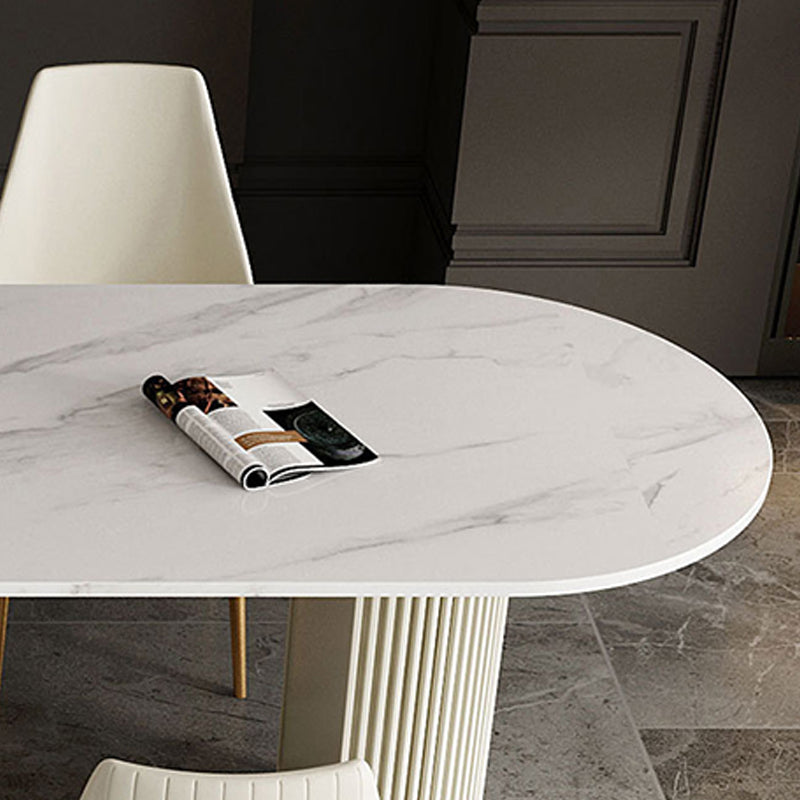 Modern Sintered Stone Dining Table Double Pedestal Table for Dining Room