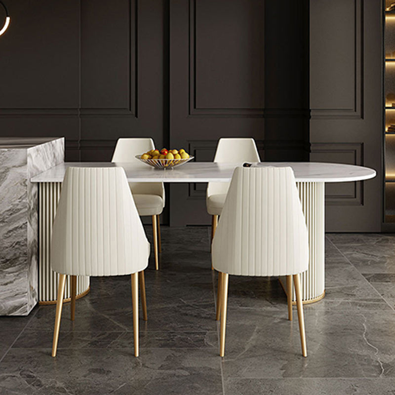 Modern Sintered Stone Dining Table Double Pedestal Table for Dining Room