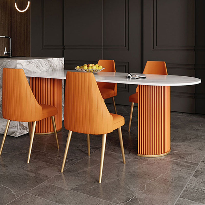 Modern Sintered Stone Dining Table Double Pedestal Table for Dining Room