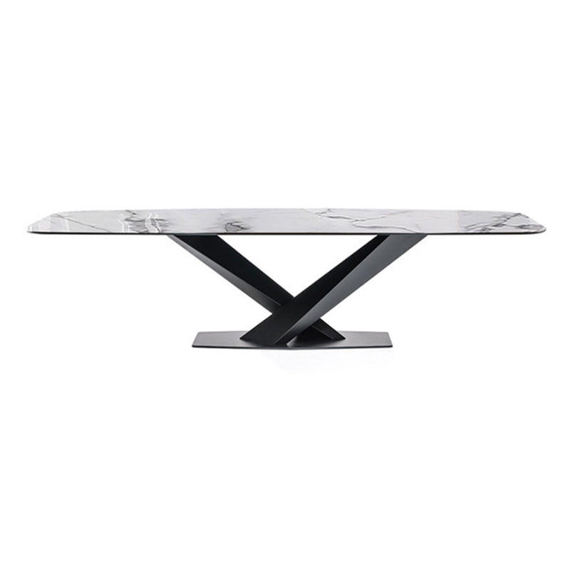 Industrial Sintered Stone Table Dining Rectangle Table with Metal Legs for Kitchen