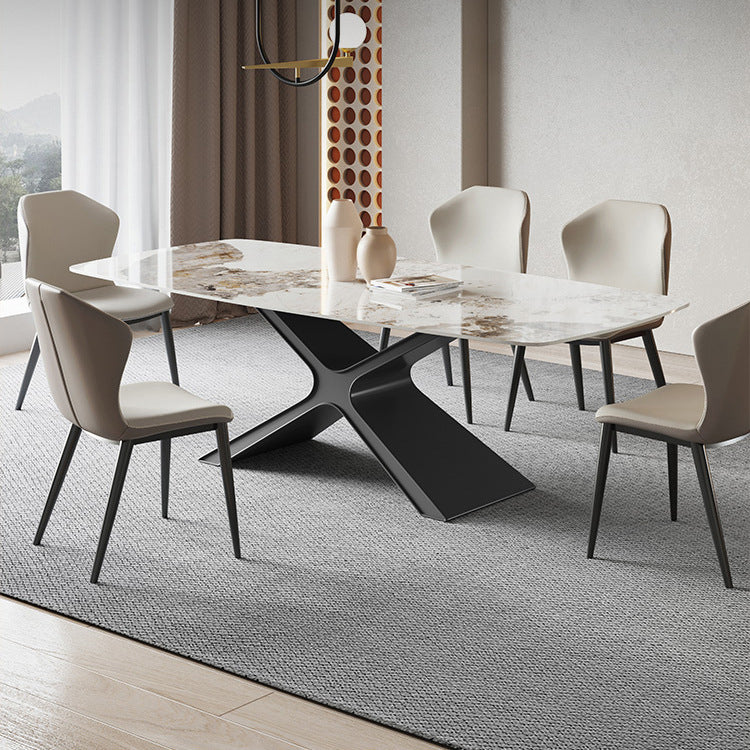 Industrial Style Sintered Stone Table Dining Rectangle Table with Metal Legs for Kitchen