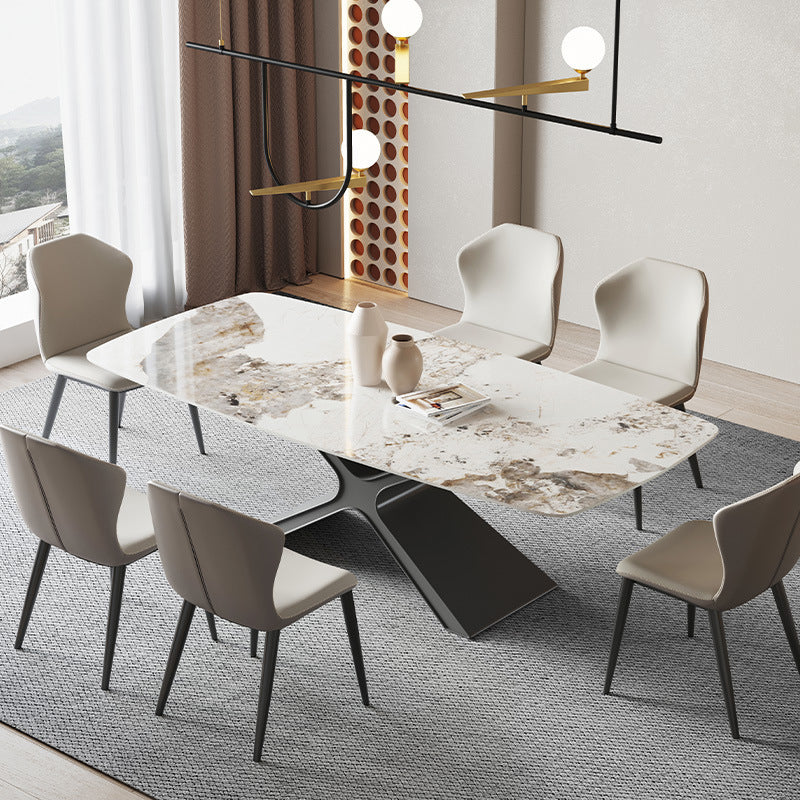 Industrial Style Sintered Stone Table Dining Rectangle Table with Metal Legs for Kitchen