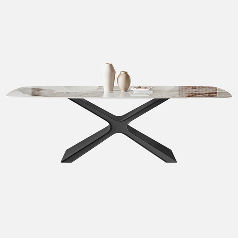 Industrial Style Sintered Stone Table Dining Rectangle Table with Metal Legs for Kitchen